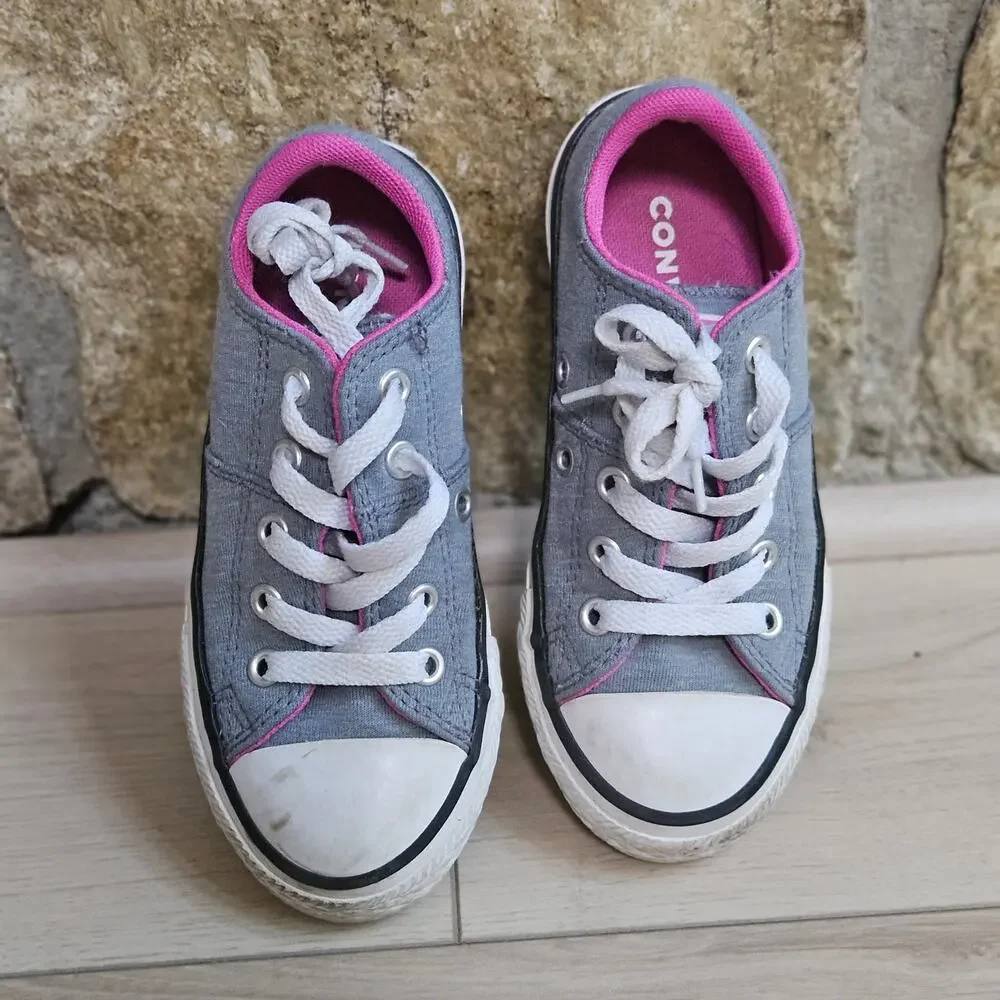 Converse All Star Chuck Taylor Low Top Heathered Grey Pink Sneakers Girls 11